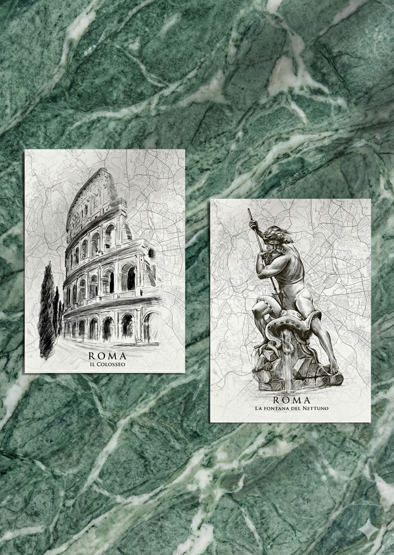 Le cartoline Roma: il Colosseo e la Fontana del Nettuno