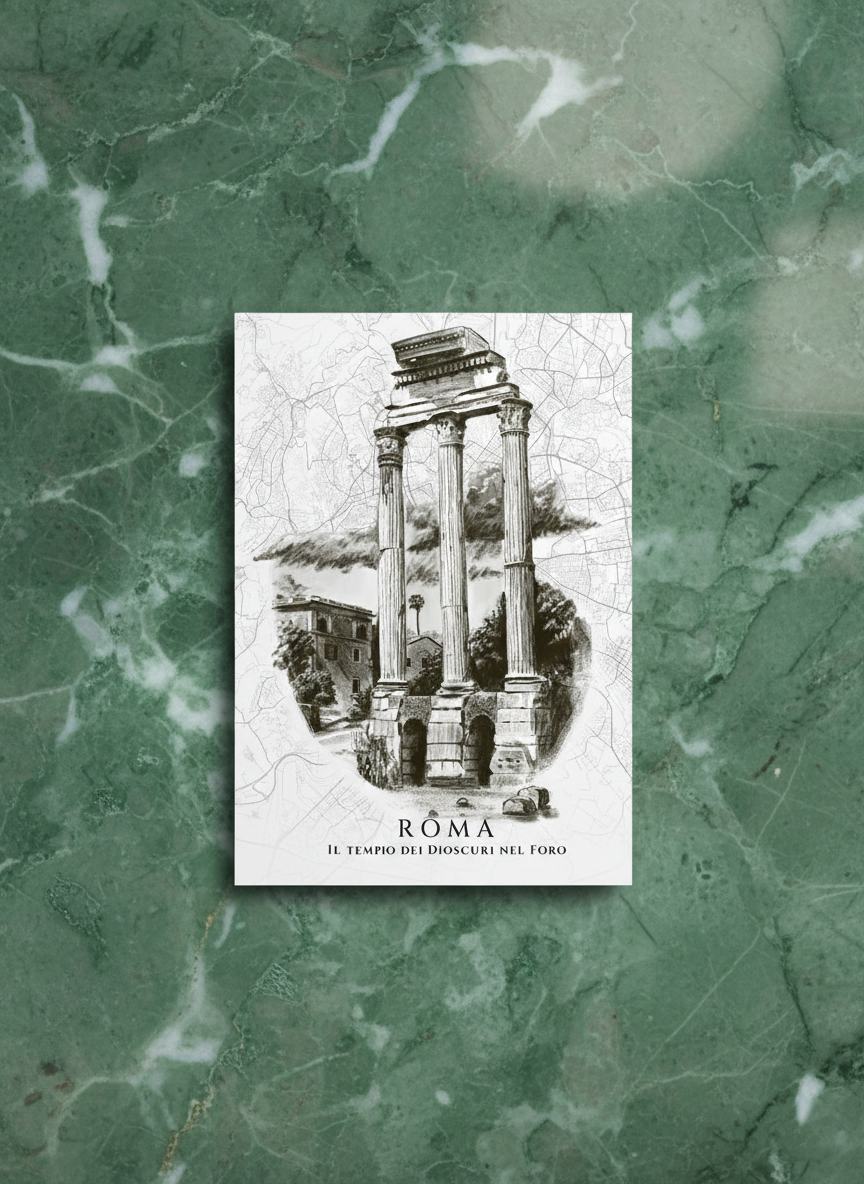 La cartolina Roma: il Tempio dei Dioscuri nel Foro Romano
