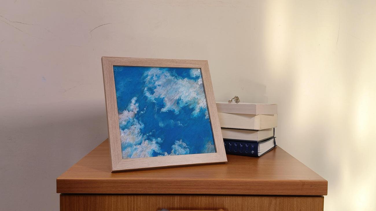 Cielo Sognante, disegno a pastello a olio con nuvole