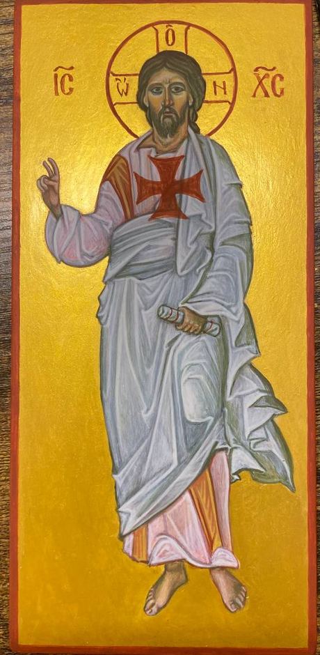 Icona del Cristo Risorto, con croce della salvezza dipinta su richiesta del committente