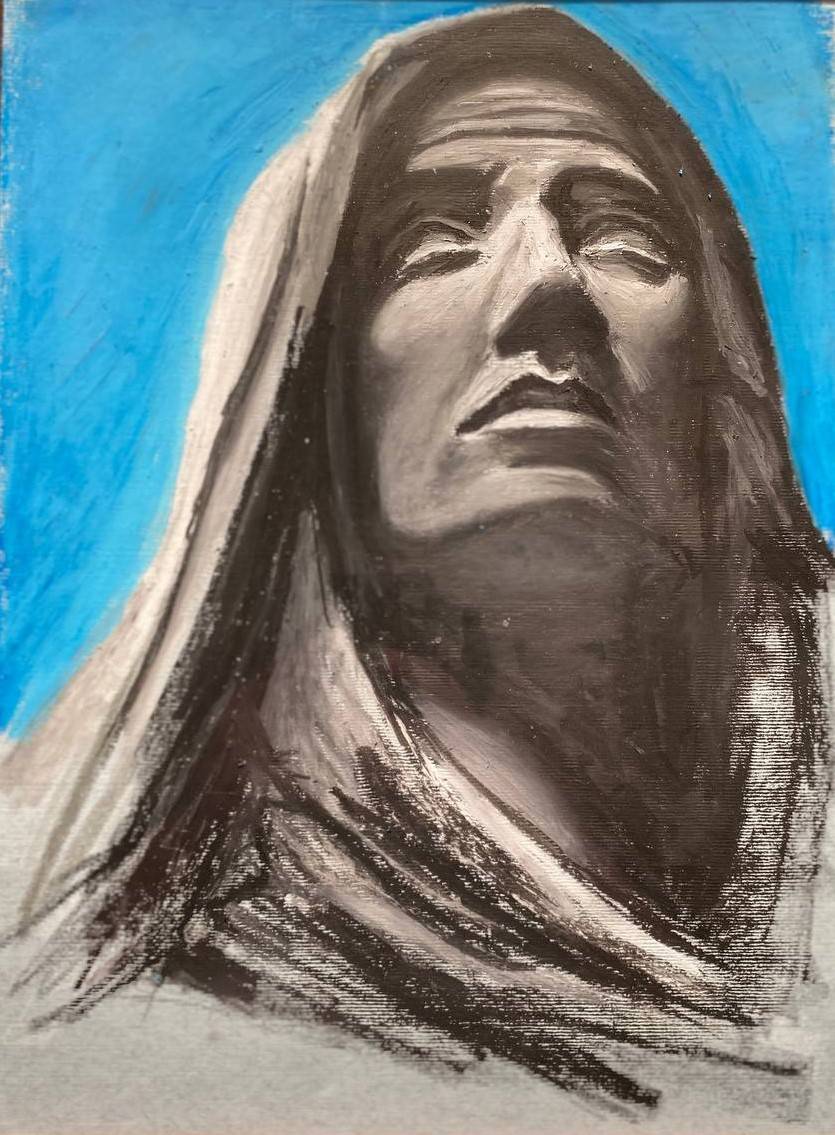 Mater Dolorosa, ritratto a pastello a olio del volto della Madonna Addolorata