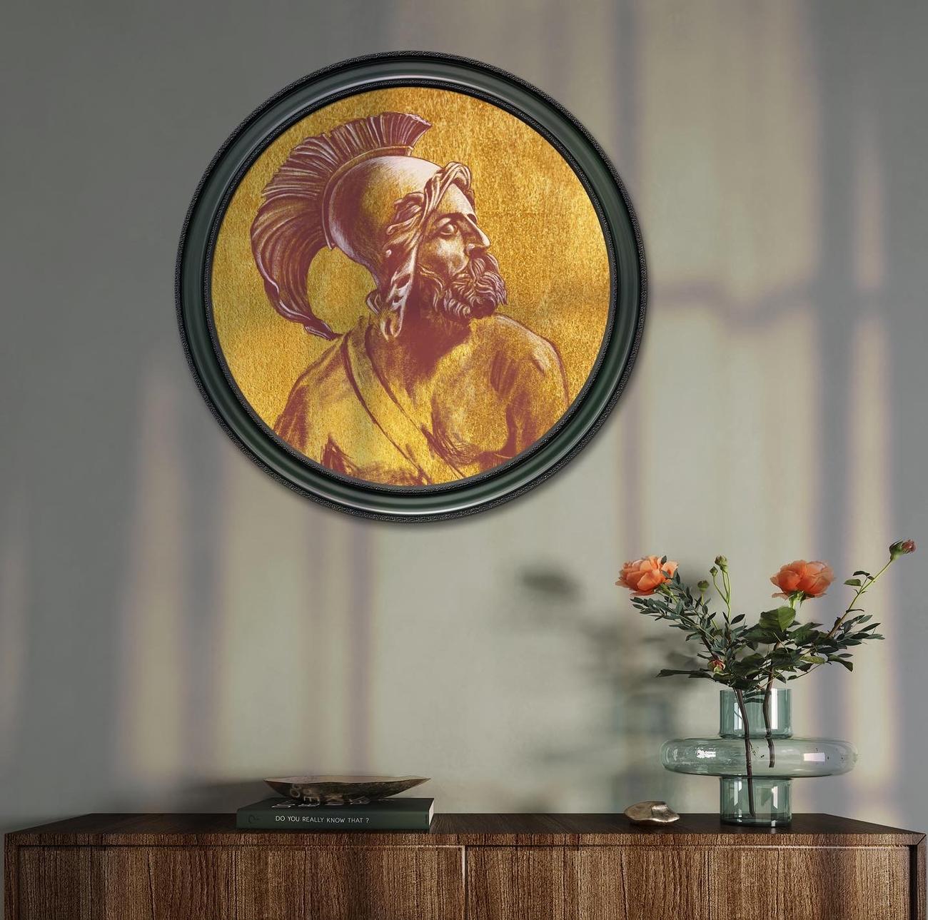 Menelao in un tondo, appeso sopra una credenza