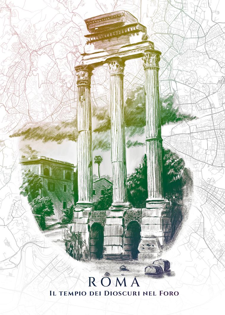 Roma, il tempio dei Dioscuri nel Foro Romano, opera digitale della collezione Roma